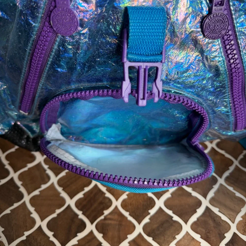 90s Vintage Lisa Frank Backpack Iridescent Frog Drawstring Blue FLAWED READ